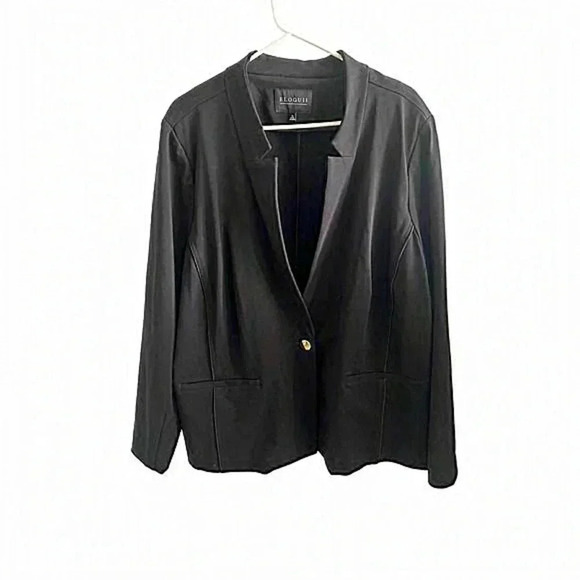 Eloquii Womens Collared Long Sleeve One Button Blazer Jacket Black Size 26‎